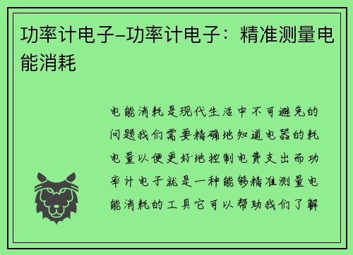 功率计电子-功率计电子：精准测量电能消耗